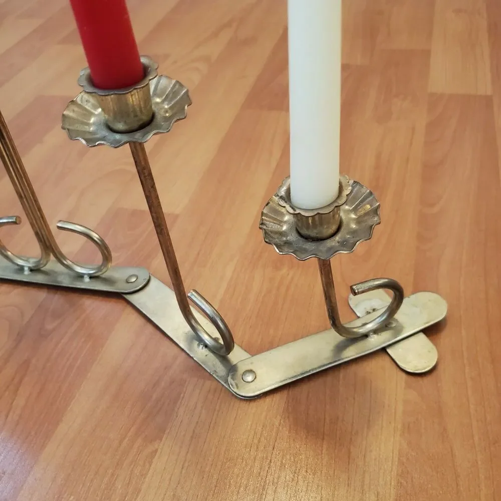 Vintage Accordian Style Candelabra Gold Tone Metal 5 Taper Candle Holder READ